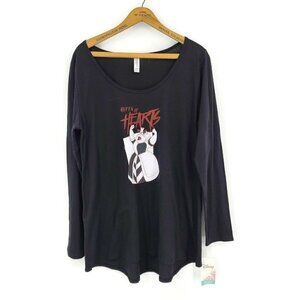 New Lularoe Queen of Hearts Lynnae Top Womens XL Shirt Black Long Sleeve